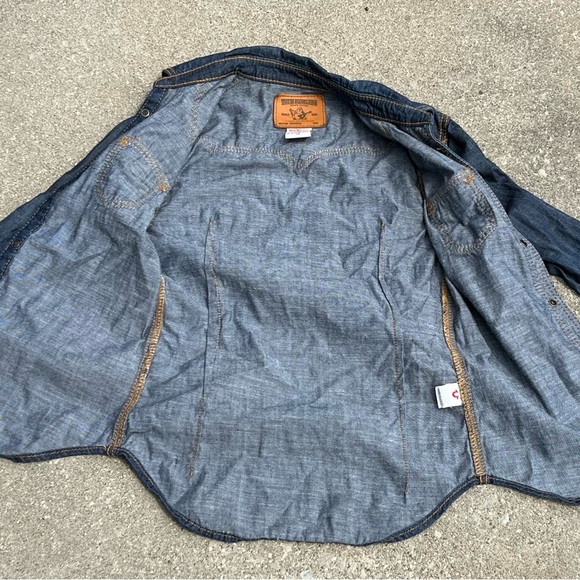 True Religion Georgia Blue Jean Jacket Denim XS. Orange Stitch - Picture 8 of 13